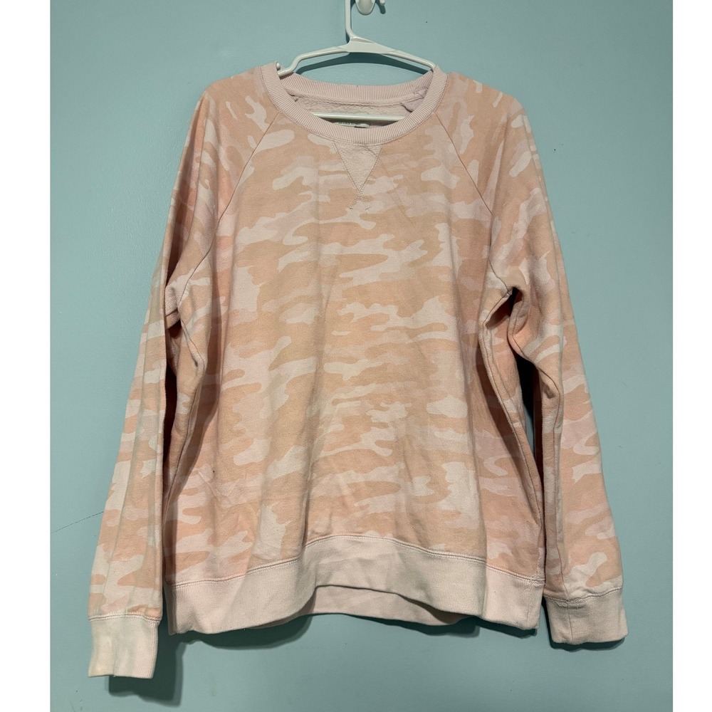 Lucky Brand Women's XL Pink Camo Sweatshirt Camouflage Pullover Crewneck 1538